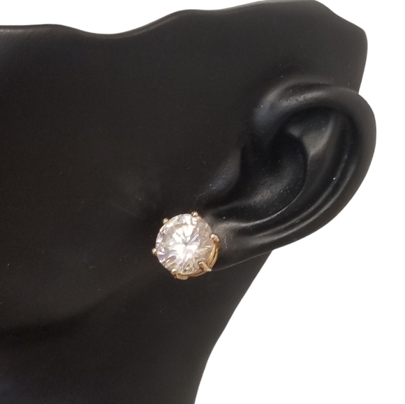 NWOT LARGE  ROUND BRILLIANT FACETED CUBIC ZIRCONIA & GOLDPLATED STUD EARRINGS - Picture 3 of 7